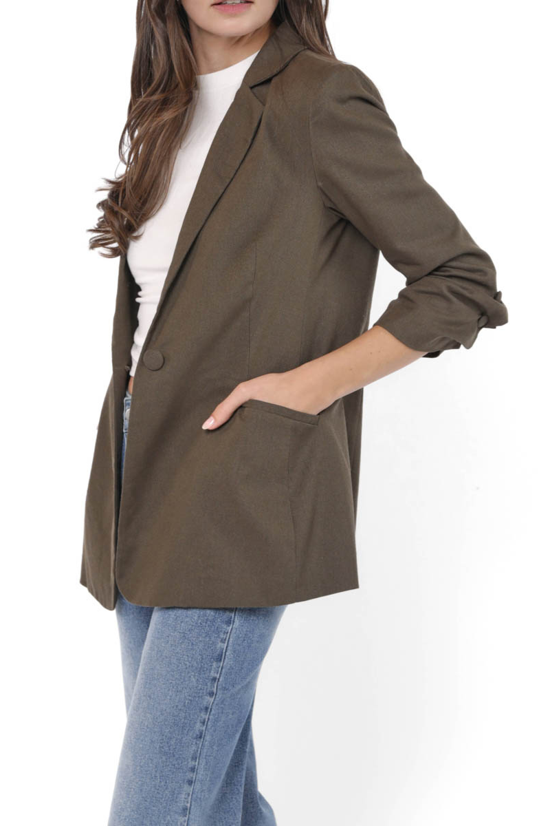 Backyard Ruched Sleeve Linen Blazer