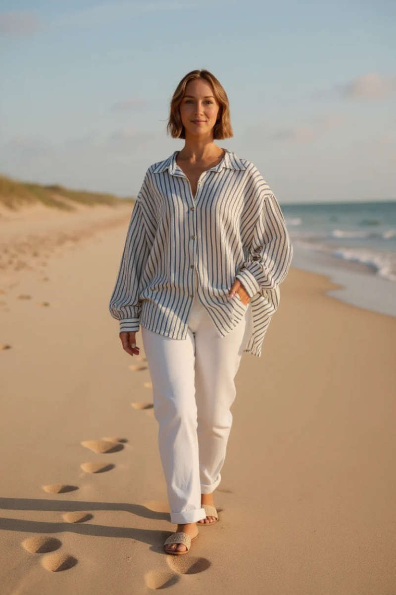 Stripe Button Top
