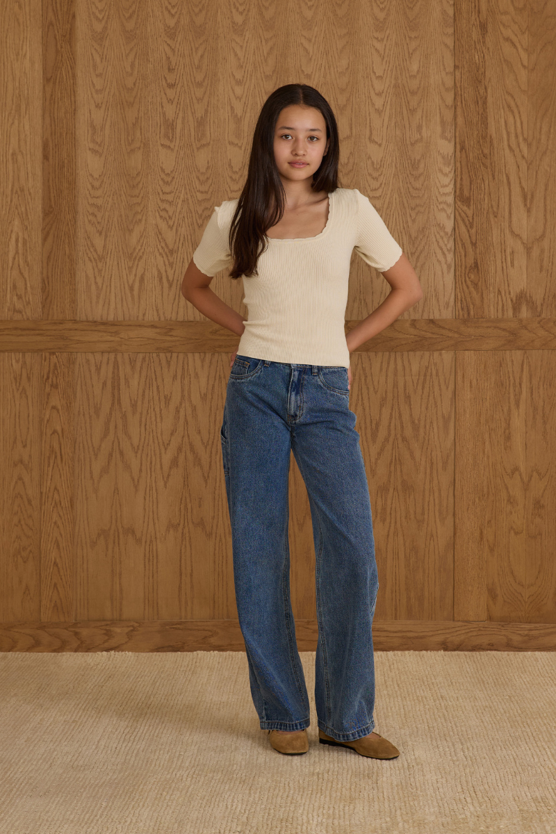 Scalloped Tee | Natural Teen