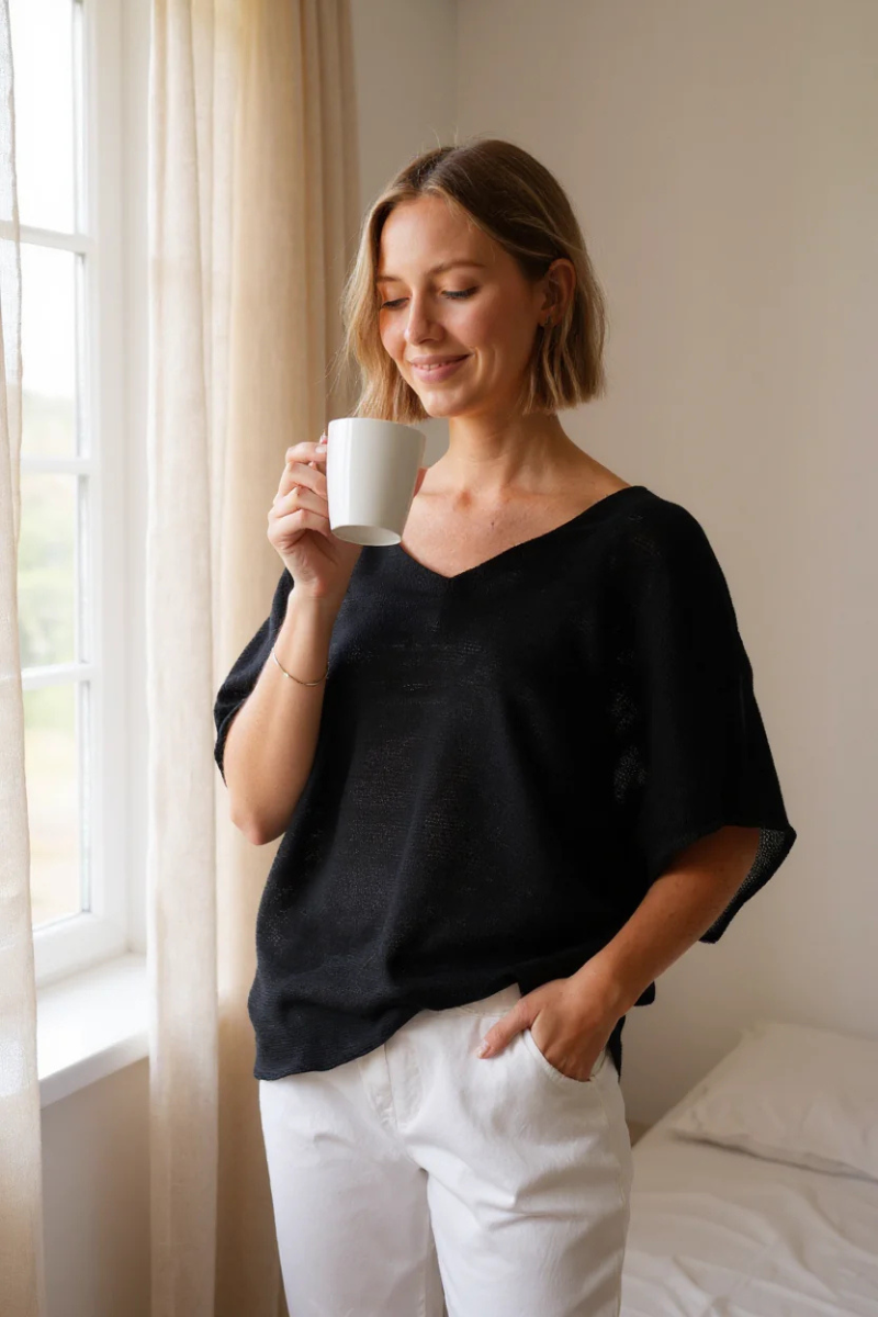 Linen V Neck Blouse