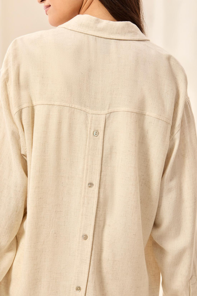 Linen Long Sleeve Button Front Blouse