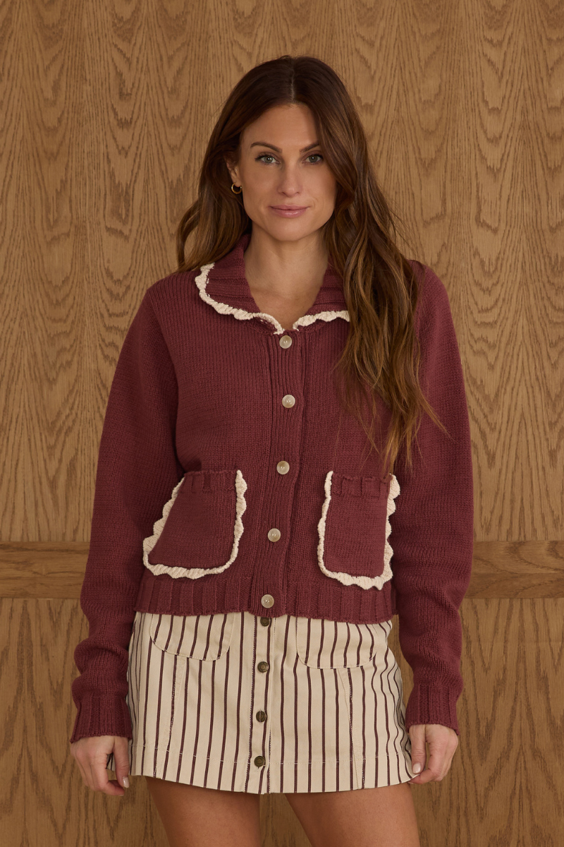 Collared Cardigan | Burgundy