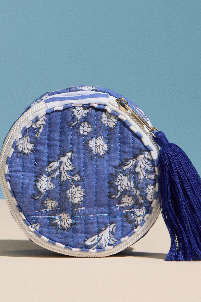 Round Quilted Travel Pouch | Blue