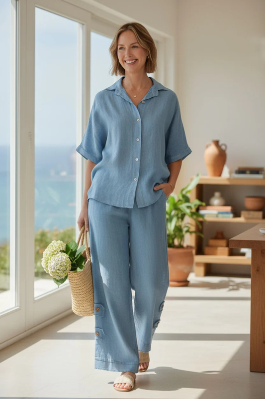 Linen Button Front Blouse