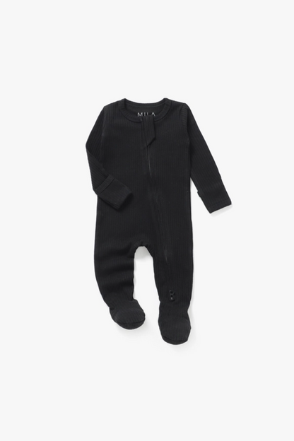 Ribbed Footie Sleeper | Black