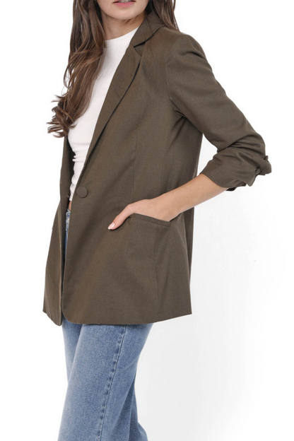 Backyard Ruched Sleeve Linen Blazer
