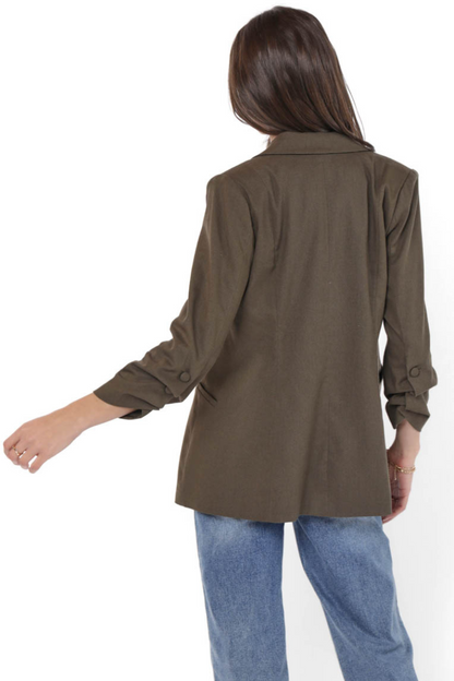 Backyard Ruched Sleeve Linen Blazer