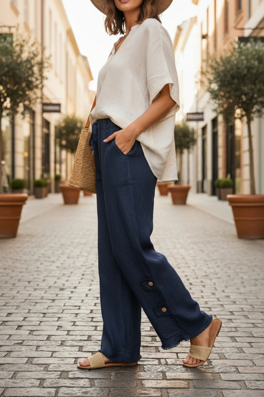 Fray Edge Linen Button Pants