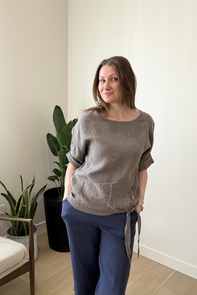 Linen Tie Front Blouse