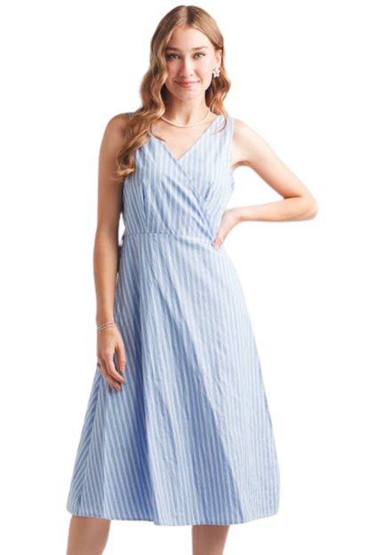 Blue Striped Wrap Dress