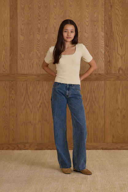 Scalloped Tee | Natural Teen
