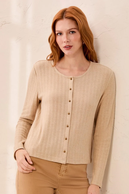 Brass Button Front Crewneck