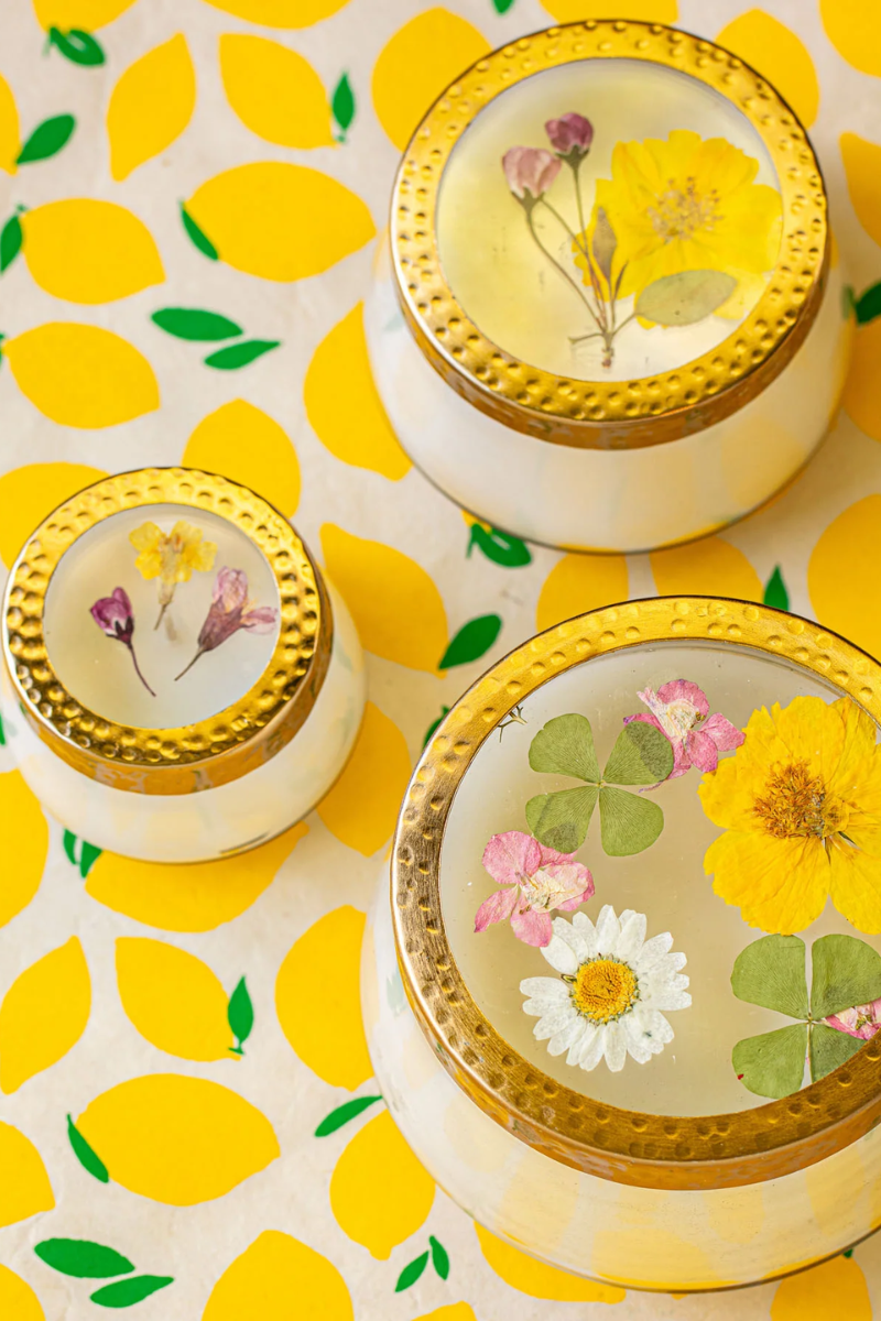 Large Pressed Floral Candle