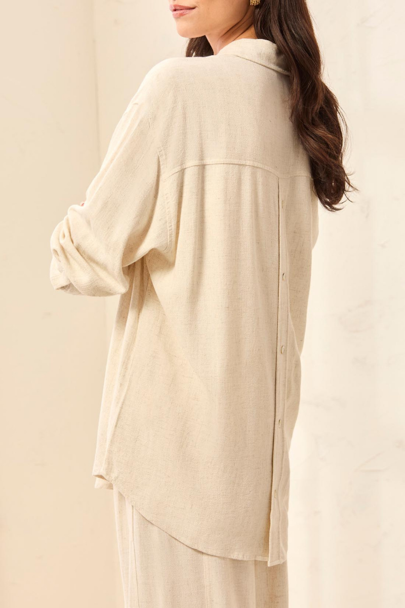 Linen Long Sleeve Button Front Blouse