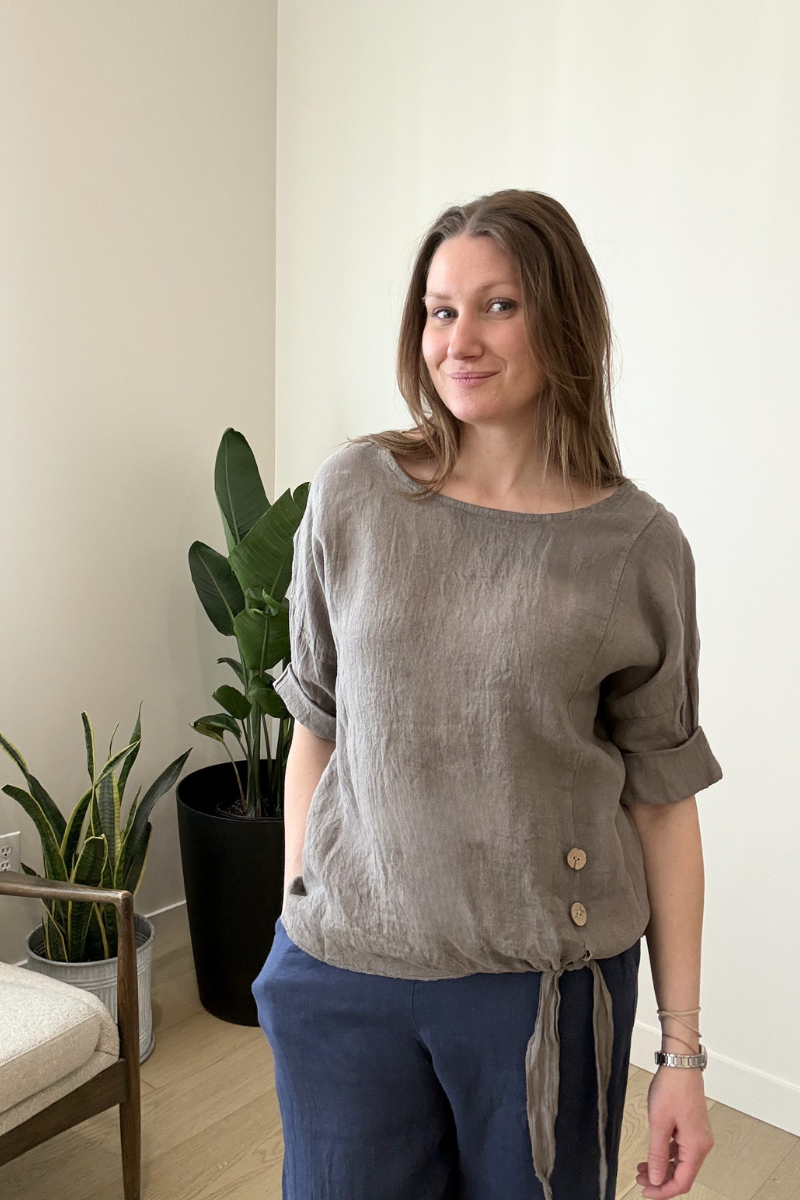 Linen Tie Front Blouse