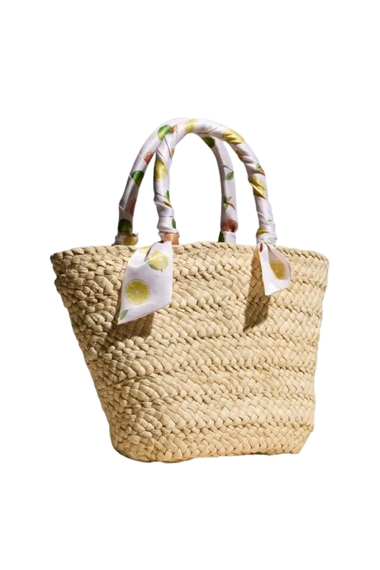 Mini Raffia Tote with Scarf