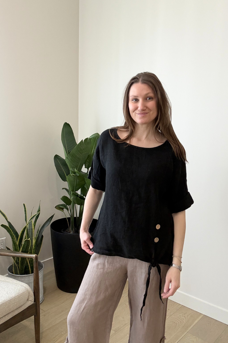 Linen Tie Front Blouse