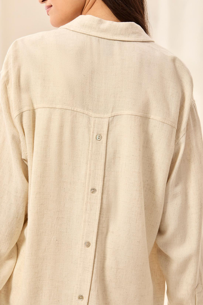 Linen Long Sleeve Button Front Blouse