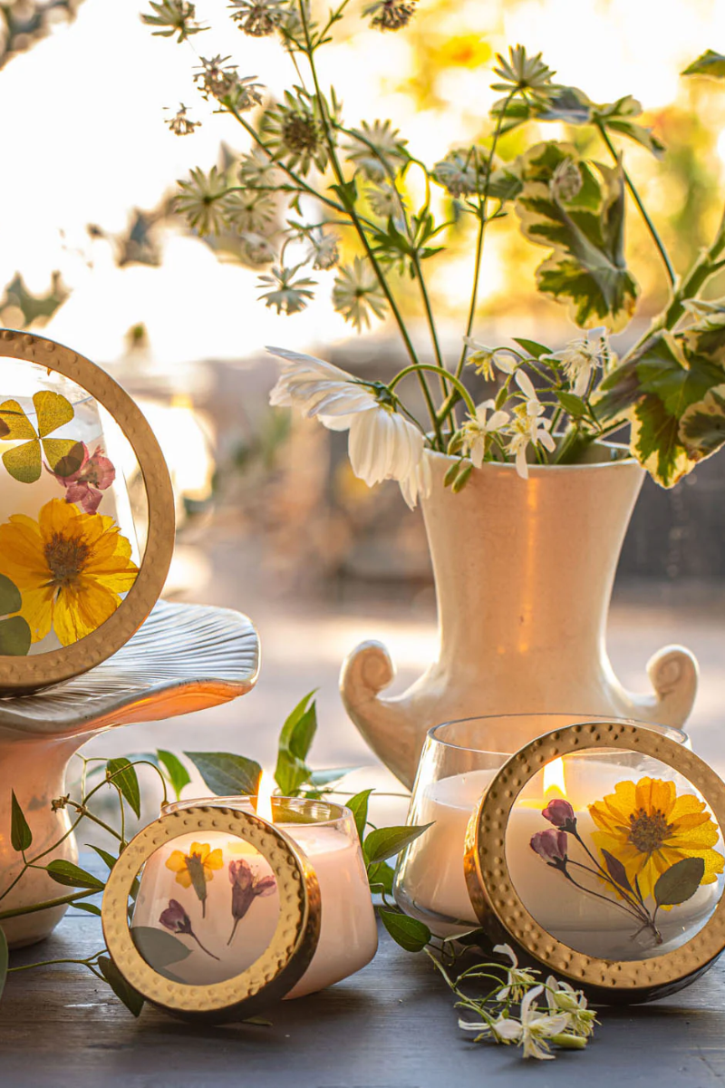 Large Pressed Floral Candle