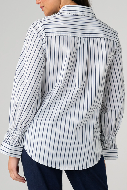 Navy Stripe Button Front Blouse