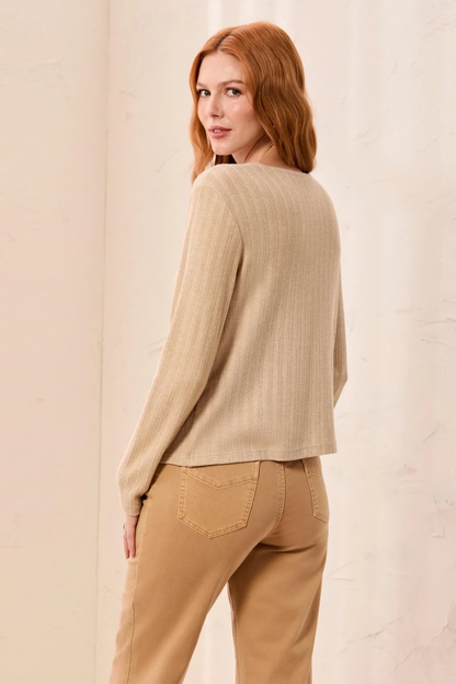 Brass Button Front Crewneck