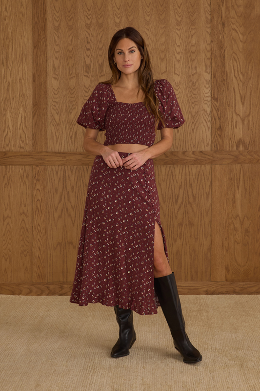 Button Slit Skirt | Harvest Berry