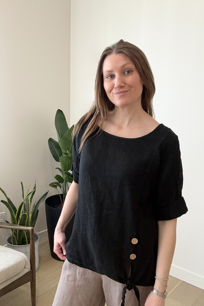 Linen Tie Front Blouse