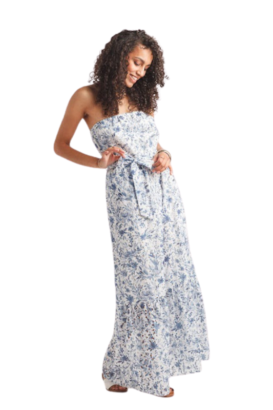 Blue Floral Eyelet Dress