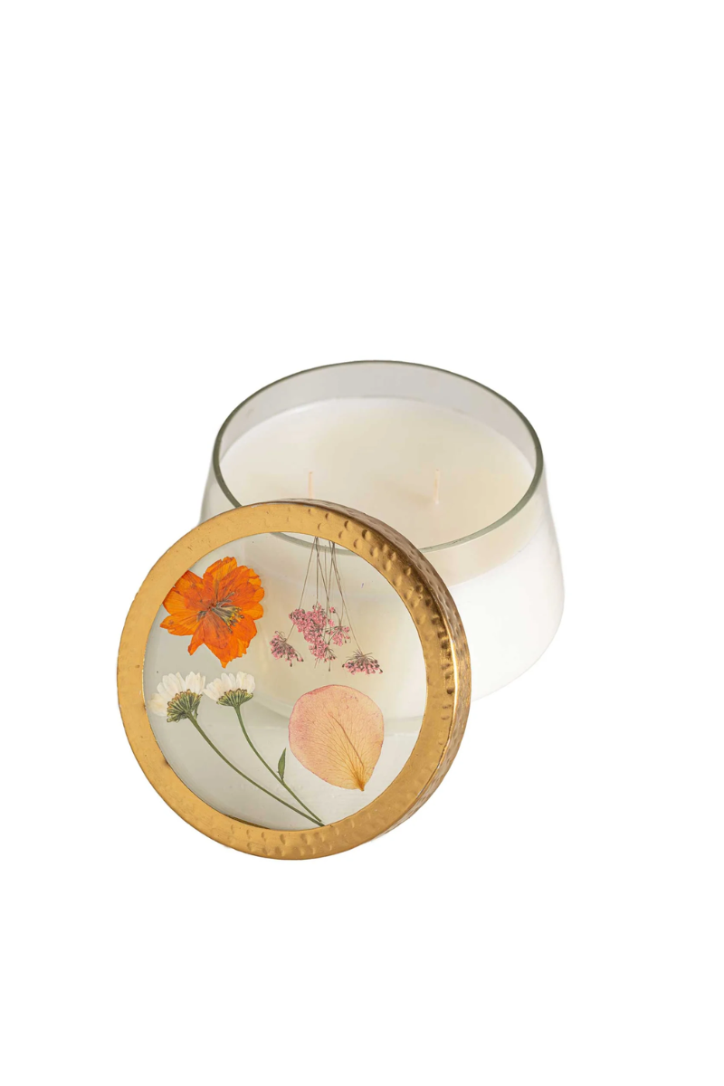 Large Pressed Floral Candle