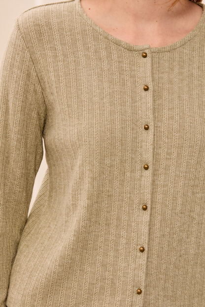 Brass Button Front Crewneck