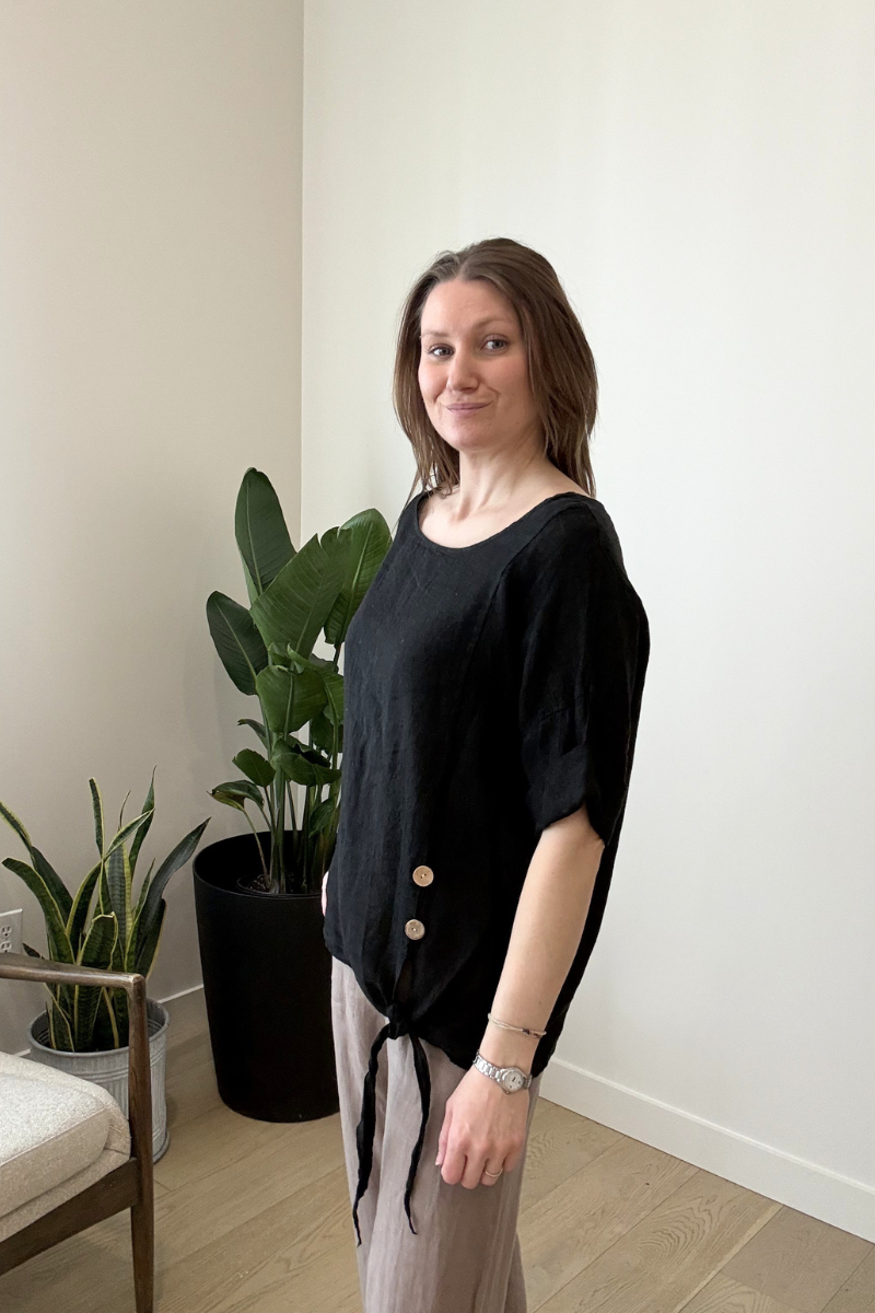 Linen Tie Front Blouse