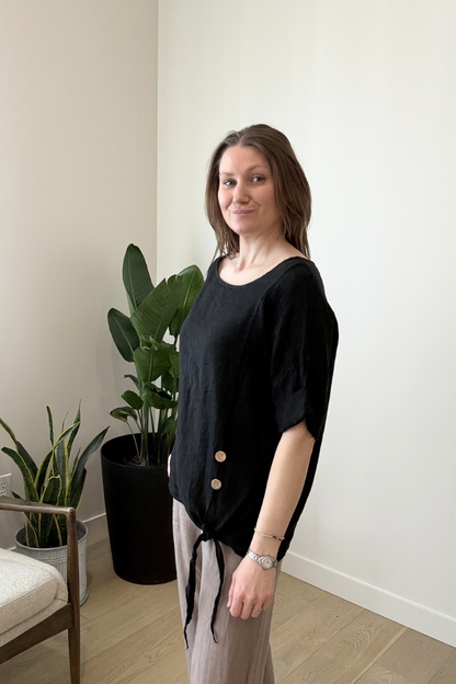 Linen Tie Front Blouse