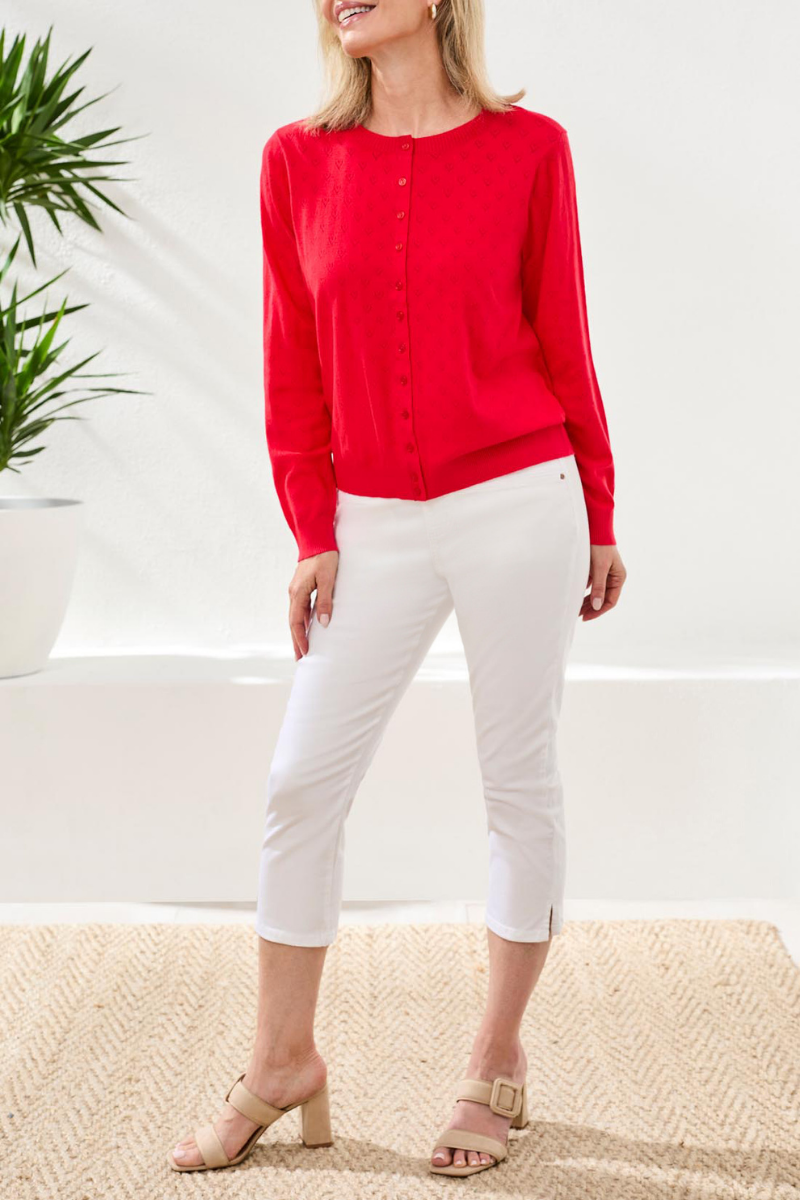 Pointelle Cardigan | Red