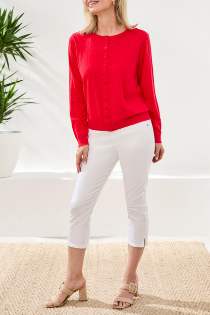 Pointelle Cardigan | Red