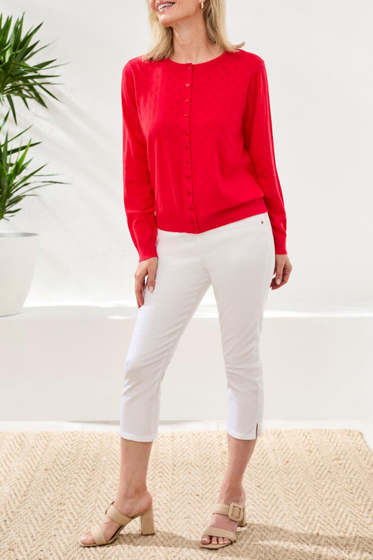 Pointelle Cardigan | Red