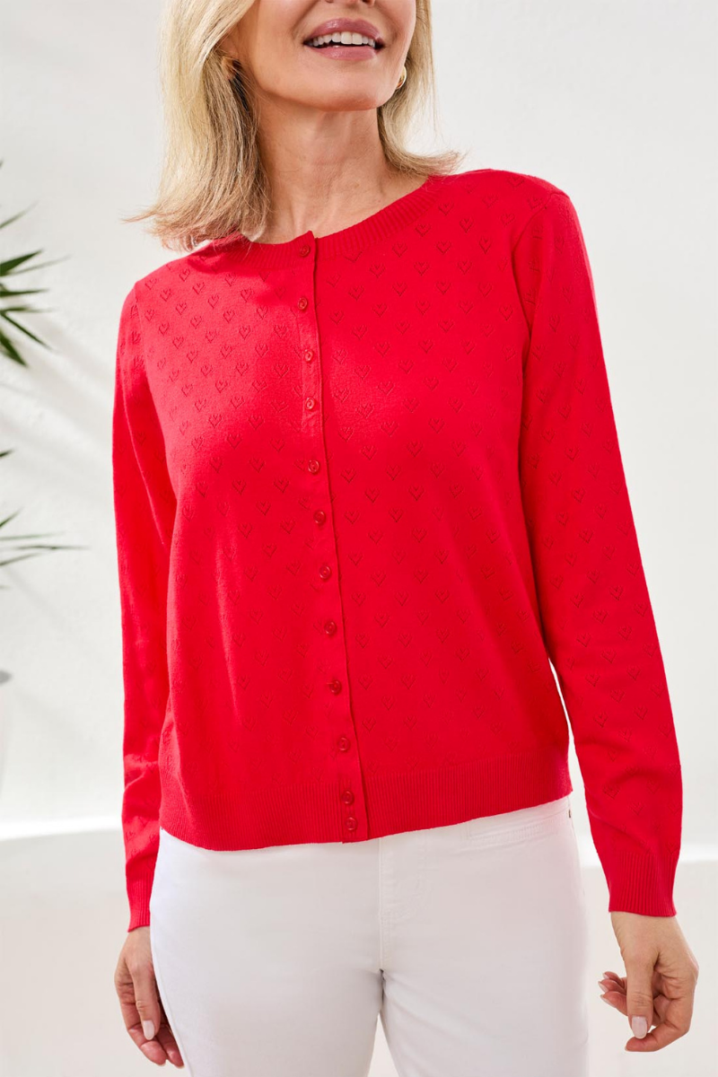 Pointelle Cardigan | Red