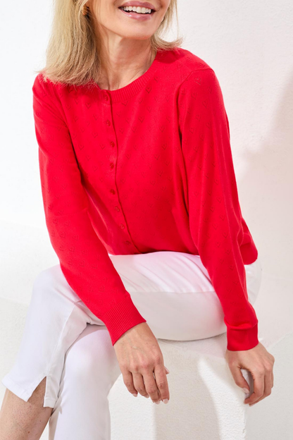 Pointelle Cardigan | Red