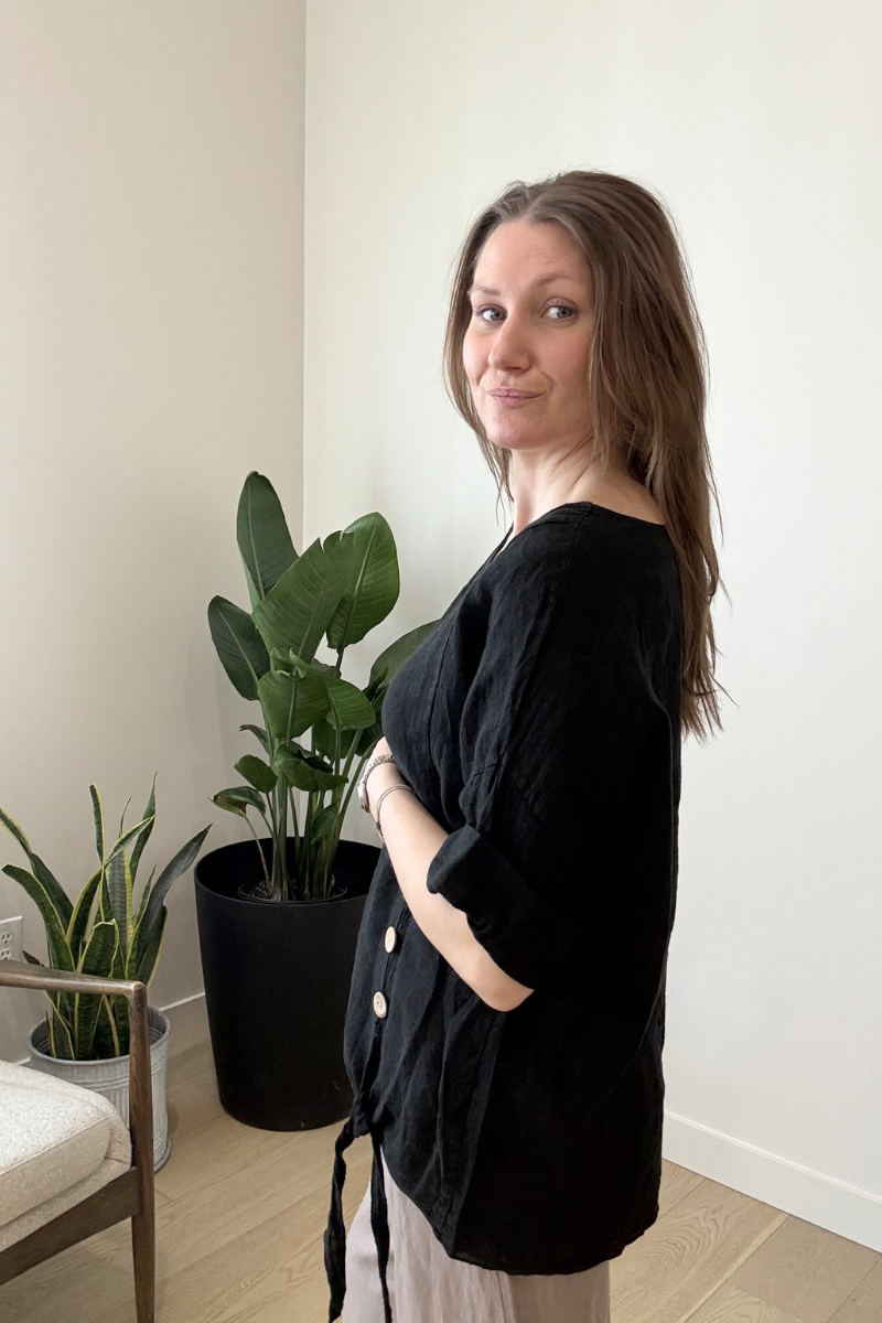 Linen Tie Front Blouse