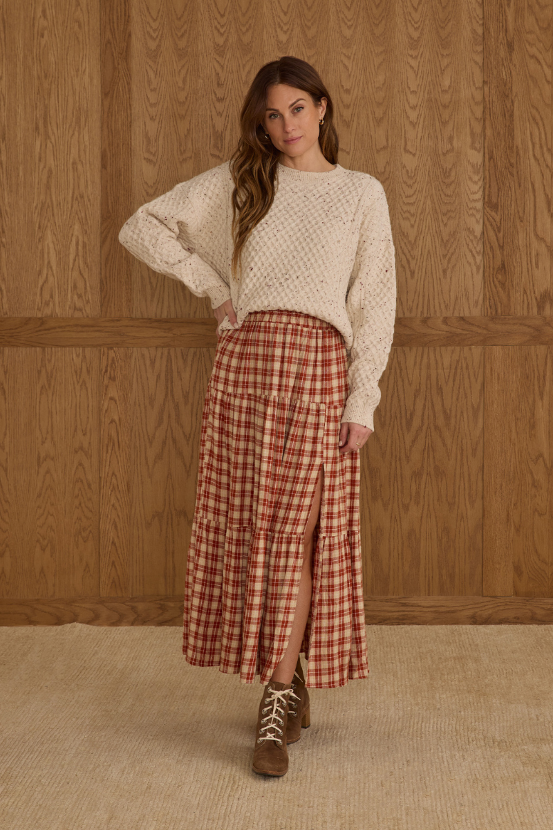 Tiered Midi Skirt | Red Plaid