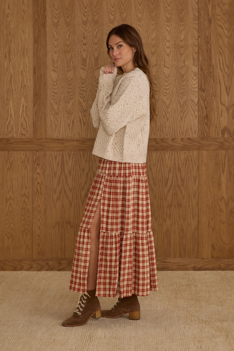 Tiered Midi Skirt | Red Plaid