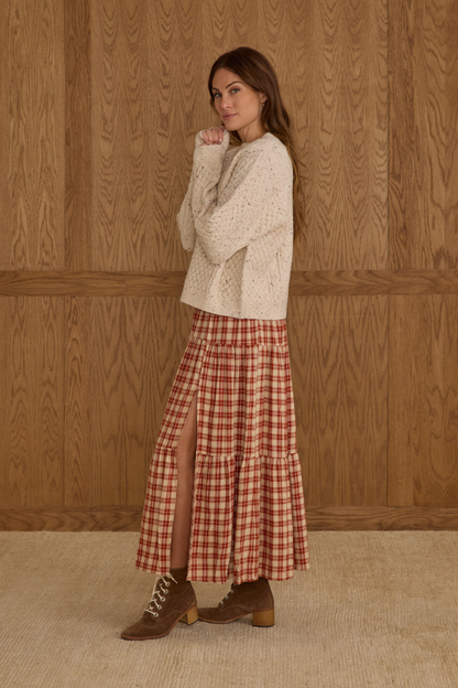 Tiered Midi Skirt | Red Plaid