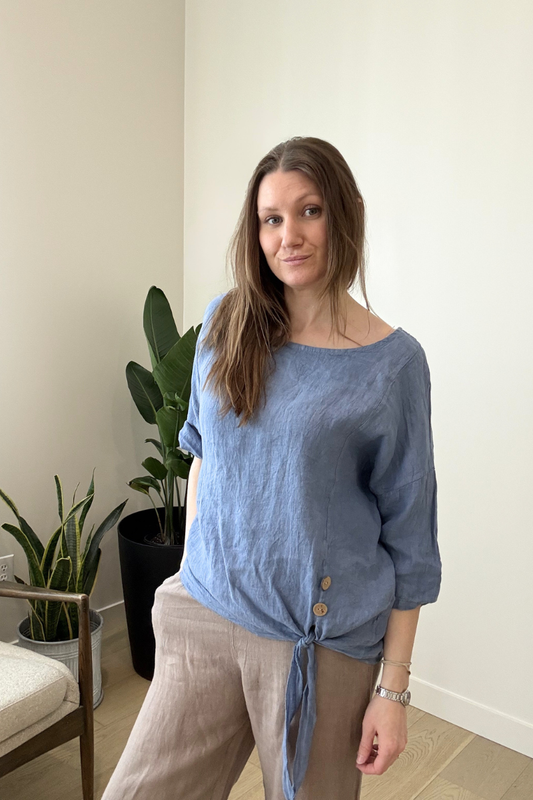 Linen Tie Front Blouse