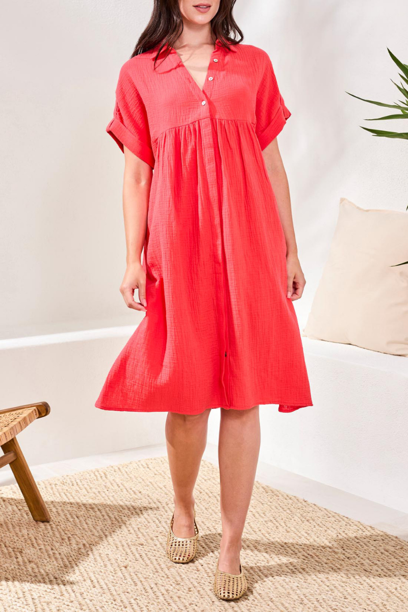 Coral Red Crinkle Dress