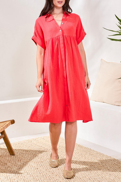 Coral Red Crinkle Dress