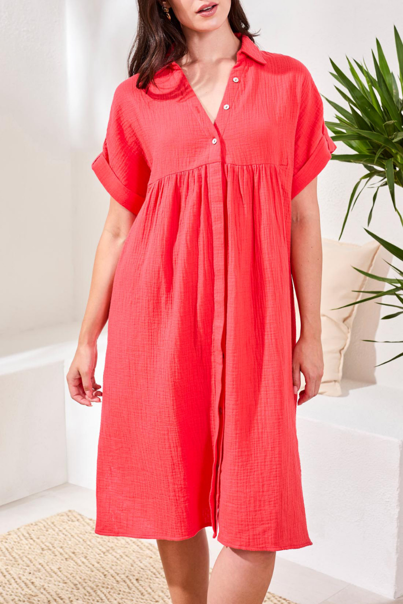 Coral Red Crinkle Dress