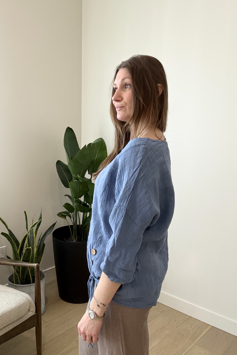 Linen Tie Front Blouse