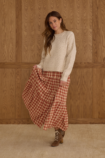 Tiered Midi Skirt | Red Plaid