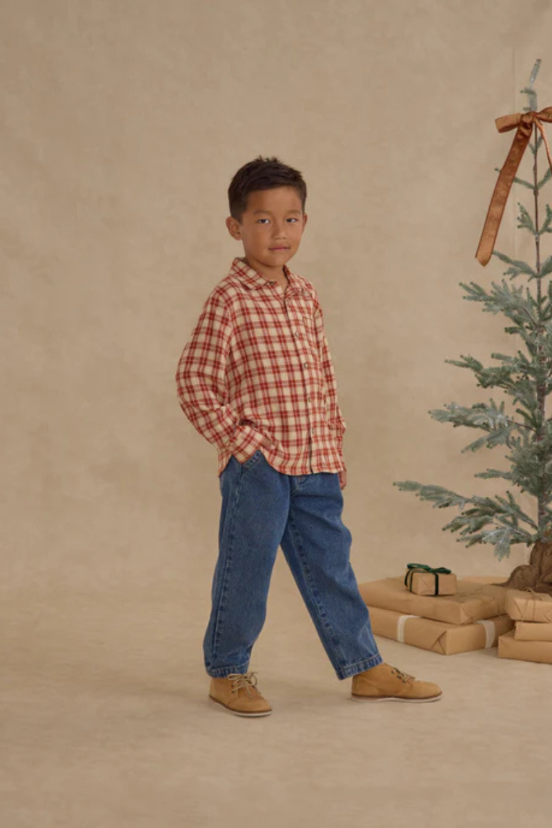 Collared Long Sleeve Shirt | Red Plaid