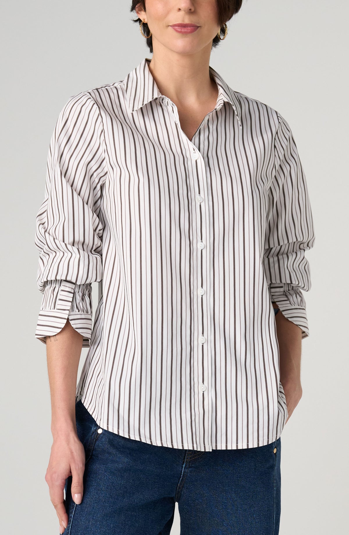Stripe Button Front Blouse