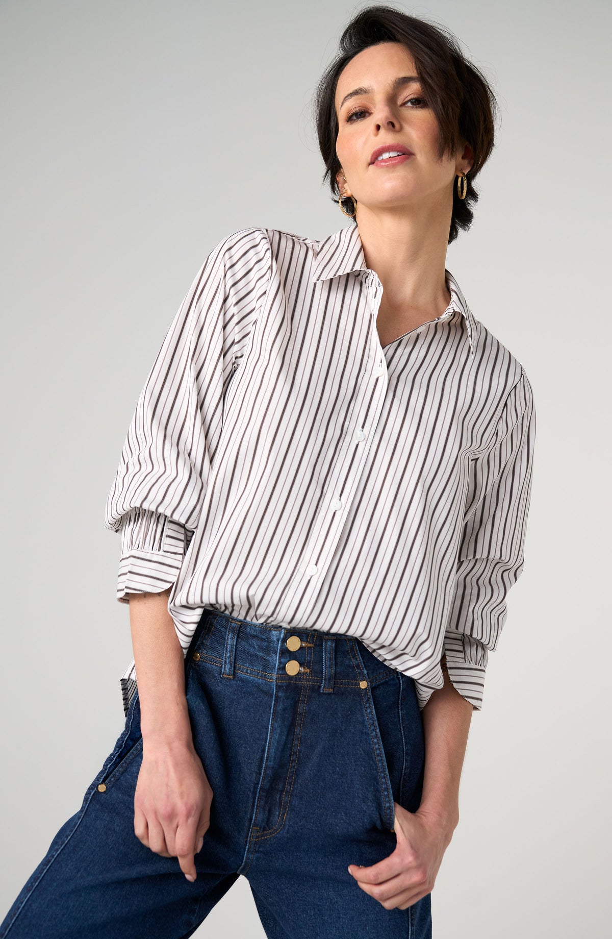 Stripe Button Front Blouse